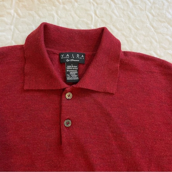 Valda by Toscano Sweater Men’s 100% Merino Wool Collared Red Large Italian Cozy - Picture 2 of 7